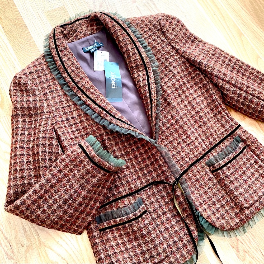 Stunning NEW DKNY Wool Plaid Blazer Coat NWT Sz 4